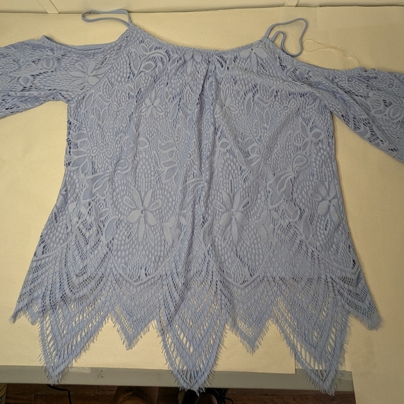 Alya Lacey Lavender Women's Blouse Sz L Top Off Shoulder Strappy B-3 - Picture 9 of 11